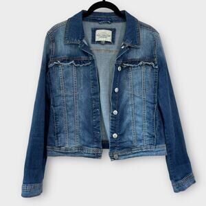 Women's medium wash denim jacket ruffles size small